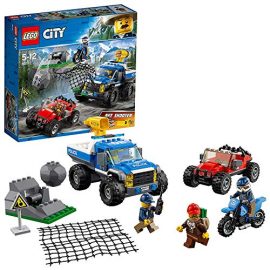 LEGO 60172 City Mountain Police Dirt Road Pursuit Pickup 4×4 Car with Net Shooter, Buggy and Motorbike Building Set