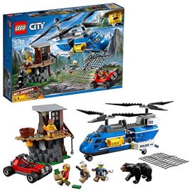 LEGO 60173 City Mountain Police Mountain Arrest Chase Chinook Helicopter with Net Shooter, Buggy, 3 Minifigures and Bear Figure, Adventure Sets for Kids