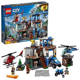 LEGO 60174 City Mountain Police Mountain Police Headquarters Station with Net Shooter, Garage, 2 Helicopters, 4×4 Car and Motorbike Toys plus Animal Figure, Adventure Sets for Kids