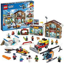 LEGO 60203 City Ski Resort with Helicopter, Snowplow Truck, Snowmobile and 2 Buildings, Winter Set