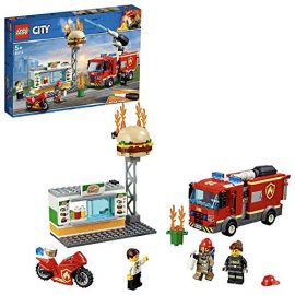 LEGO 60214 City Fire Burger Bar Fire Rescue Building Set with Fire Engine Truck and Motorbike Toy Vehicles, Fireman Minifigure and Fire Response Unit Accessories