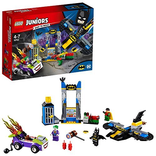 LEGO 10753 Juniors The Joker Toy Batcave Attack Playset, Batman Joker and Robin Minifigures, Superhero Toy for Kids 4-7