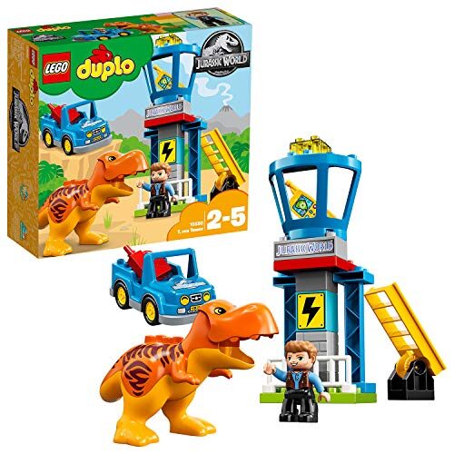 LEGO 10880 DUPLO Jurassic World T. rex Tower Owen Grady Minifigure Owen Grady Minifigure, Dinosaur Figure, and Toy Car Building Set for Preschool Kids