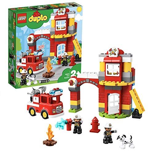 LEGO 10903 DUPLO Town Fire Station with Light and Sound, Fire Engine and 2 Firemen Figures, Toy for Kids Age 2-5